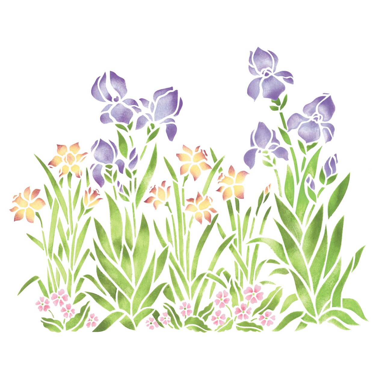 Small Iris, Daffodil and Violet Garden Wall Stencil | 156B by Designer Stencils | Floral Stencils |